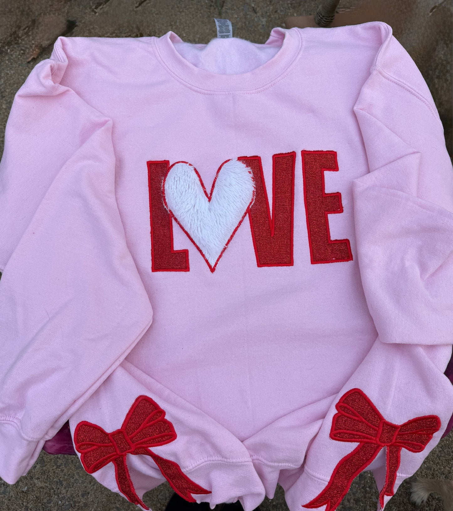 Fuzzy Heart Love Side Bow Sweatshirt