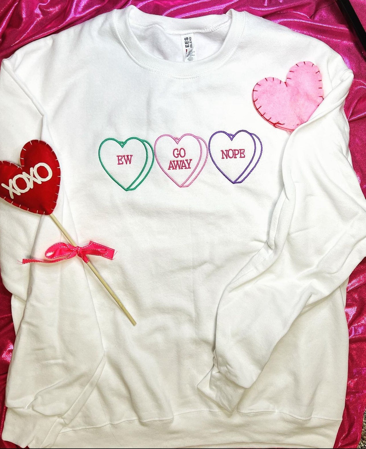 Candy Heart Valentine Embroidered Sweatshirt