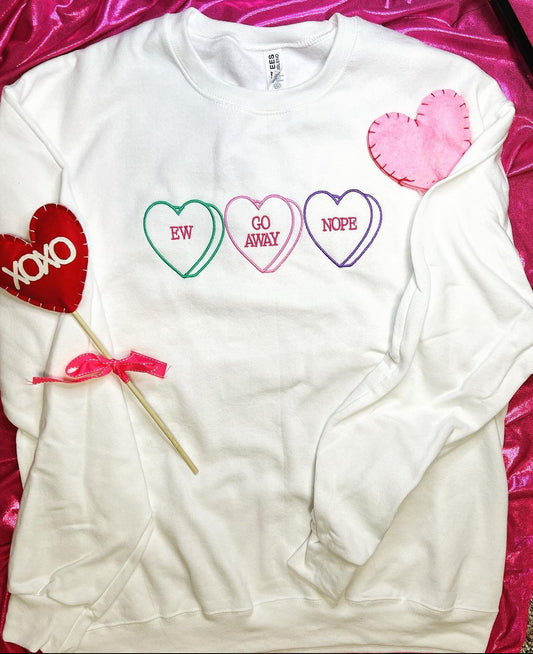 Candy Heart Valentine Embroidered Sweatshirt